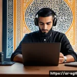Home 22 디지털 스토리의 포맷과 스타일 - A vibrant digital marketing workspace showcasing a Middle Eastern man in modern casual attire, atten...